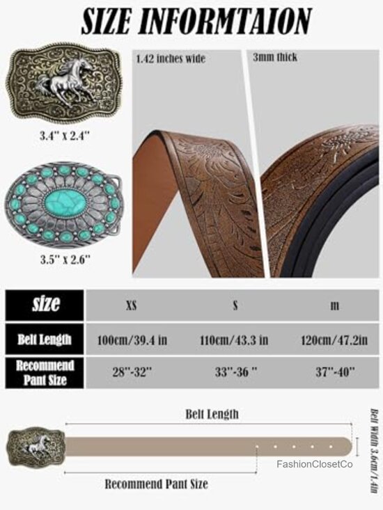 Western Cowboy Belt Set with Removable Mustang Turquoise Buckle PU Leather Strap main image 5